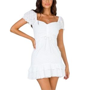 Princess Polly White Mikail Floral Embroidered Mini Dress Size 0